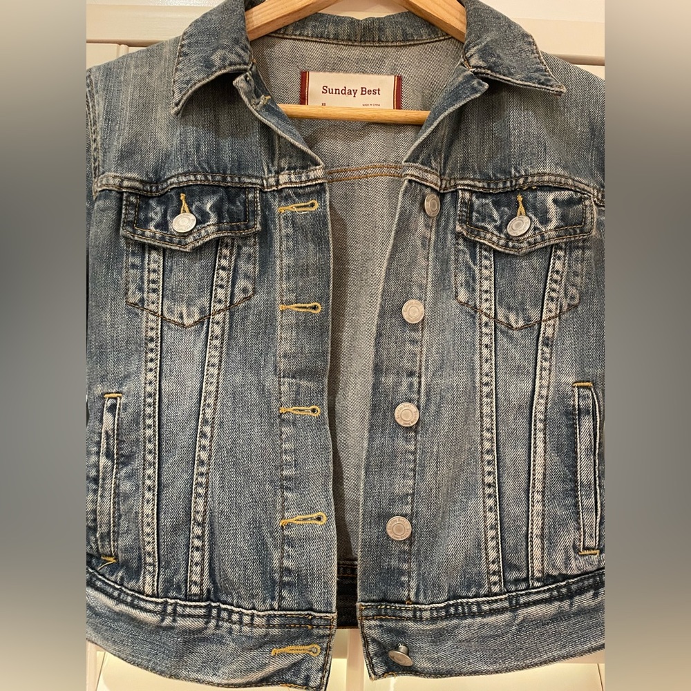 Sunday Best Aritzia Cropped Denim Jacket - Picture 3 of 6